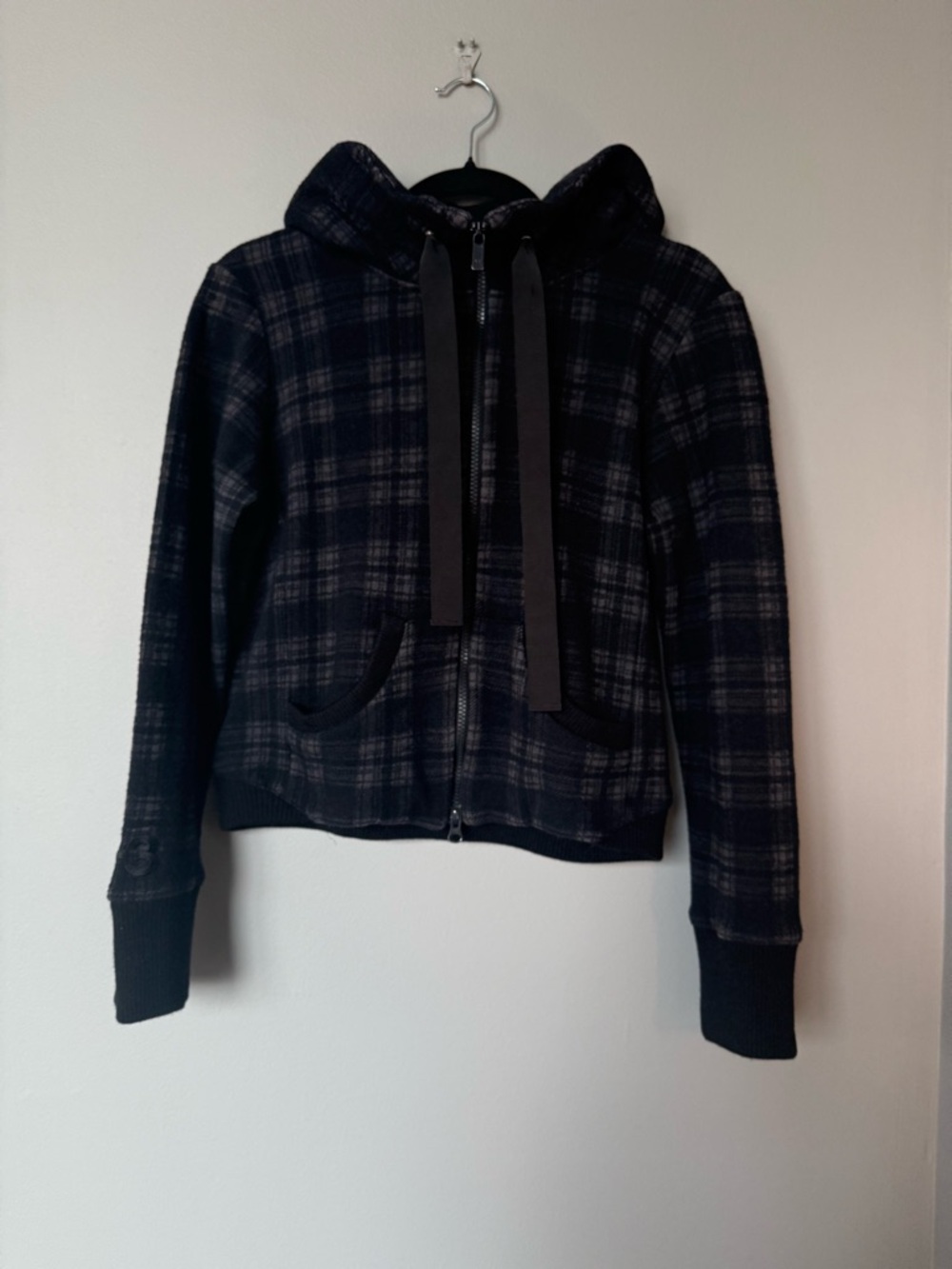 Y-3 Black Plaid Hooded Zip-Up Jacket